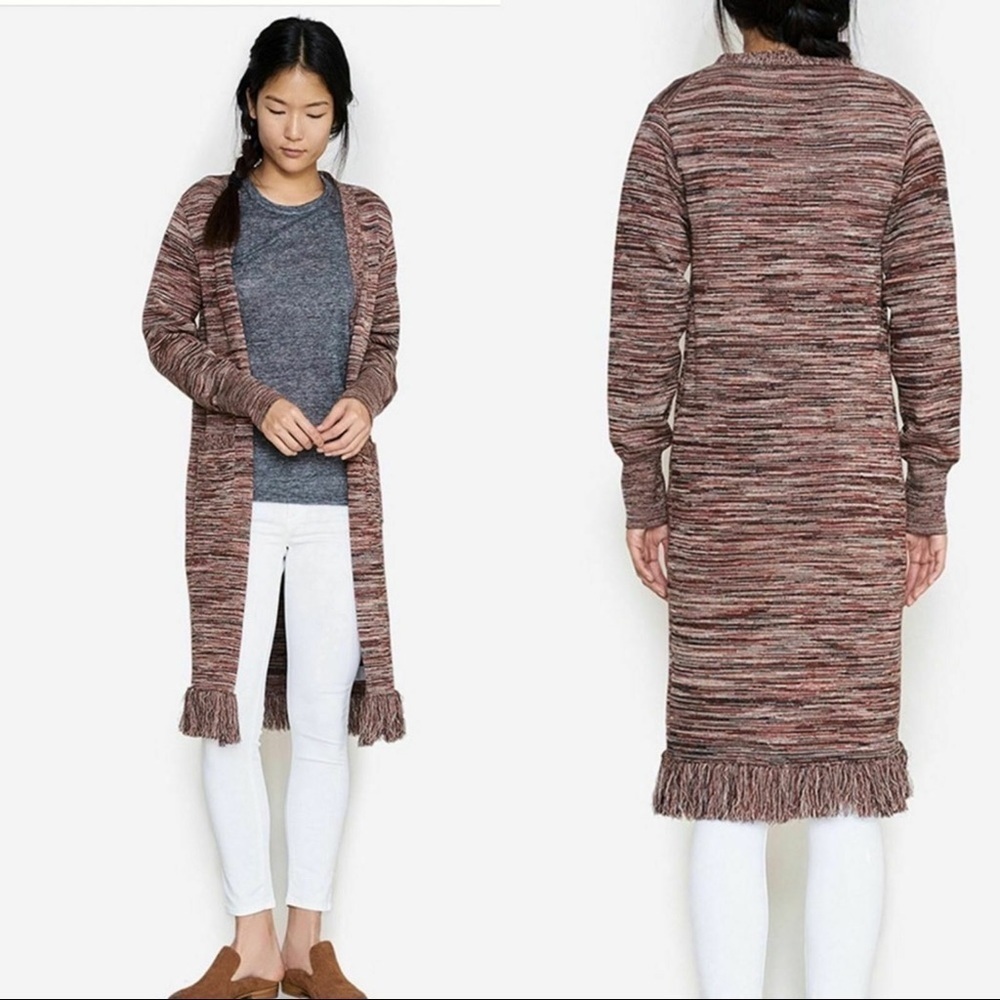 APIECE APART Freida Long Marled Fringe-trim Cardigan Large